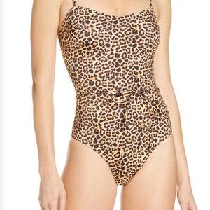 Chelsea28 One Piece Swimsuit Womens S Leopard Animal Print Ruched Wrap Tie